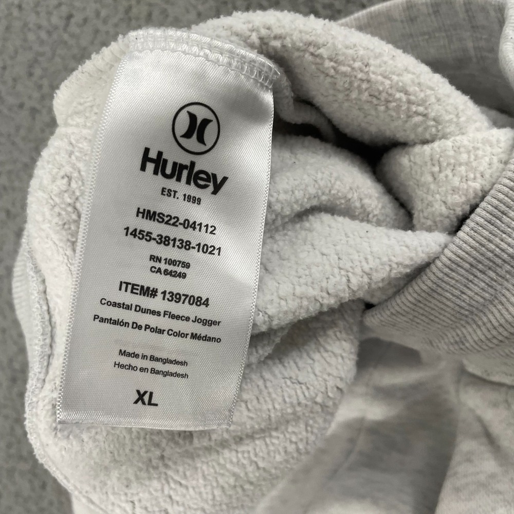 Hurley Coastal Dunes Fleece Jogger Men XL Gray Terry Cloth Pull On Drawstring - Picture 5 of 15